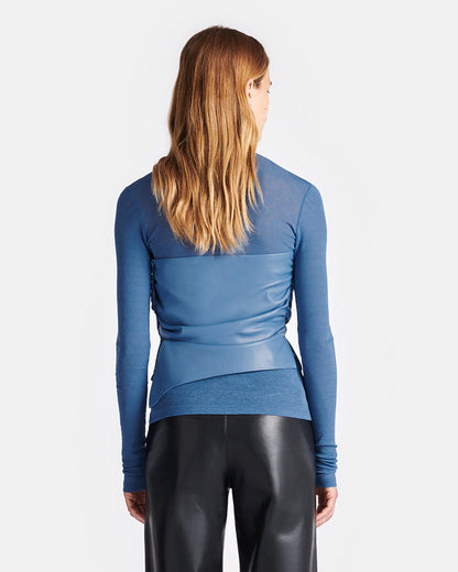 Kynlee Mixed fabric turtleneck top - Blue | Nanushka