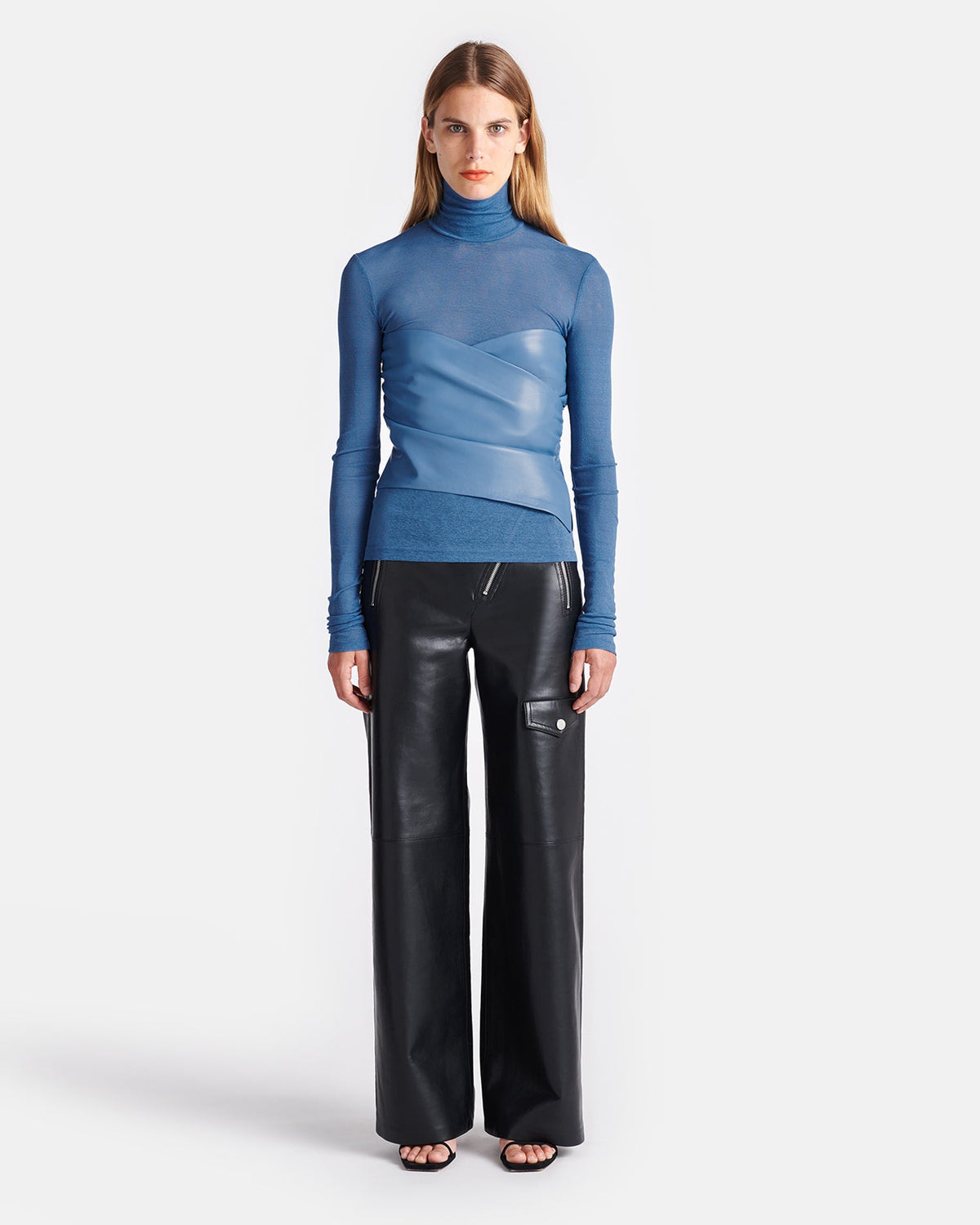 Kynlee Mixed fabric turtleneck top - Blue | Nanushka