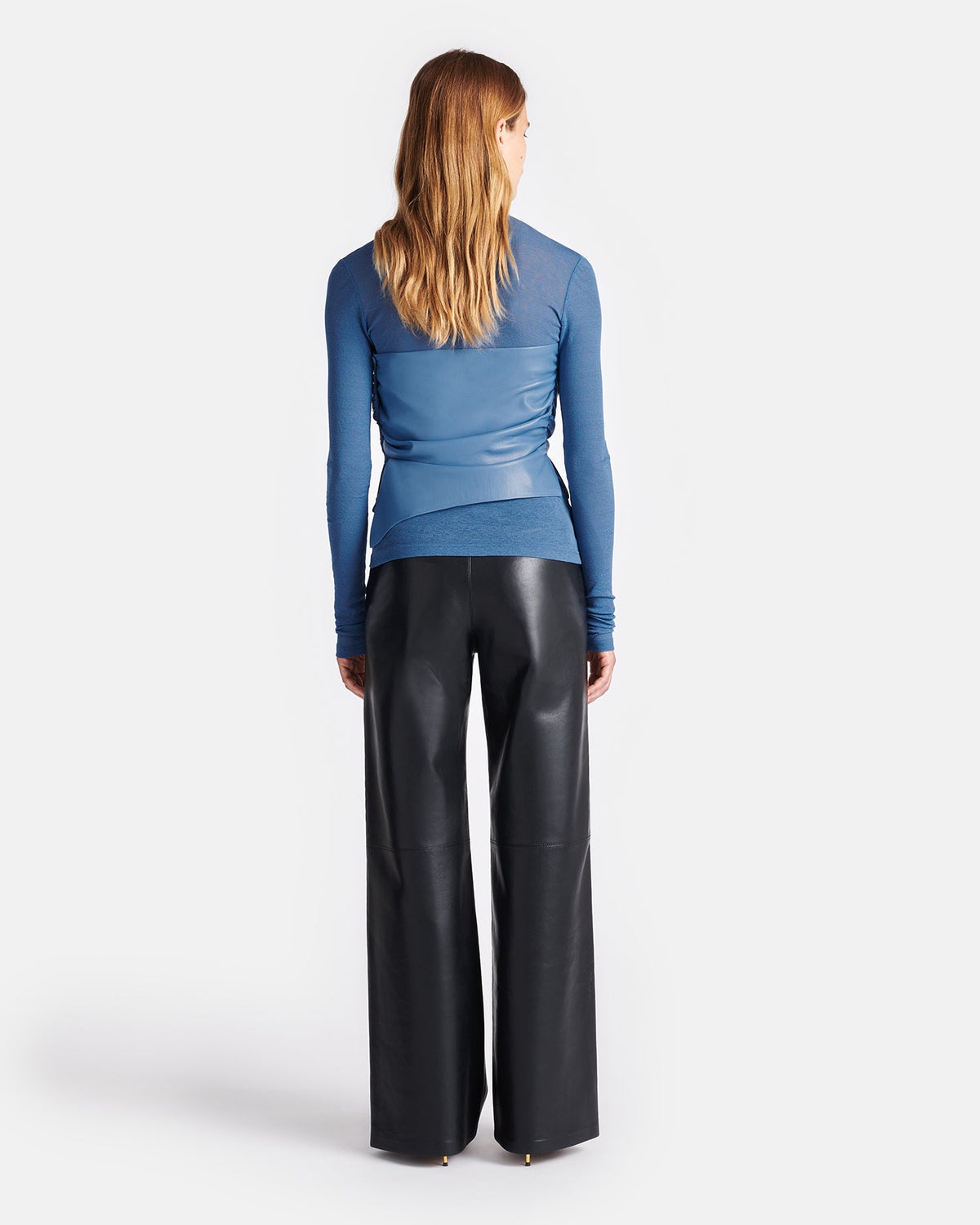 Kynlee Mixed fabric turtleneck top - Blue | Nanushka