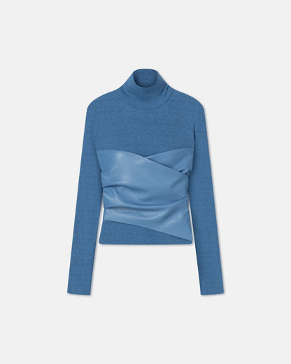 Kynlee Mixed fabric turtleneck top - Blue | Nanushka