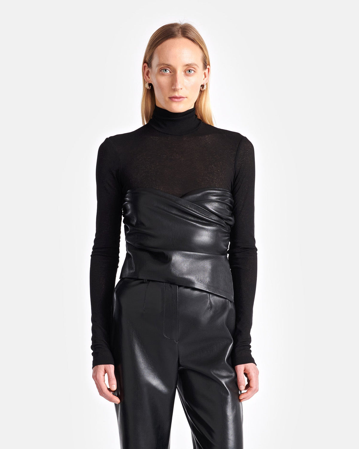 Kynlee Mixed fabric turtleneck top - Black | Nanushka