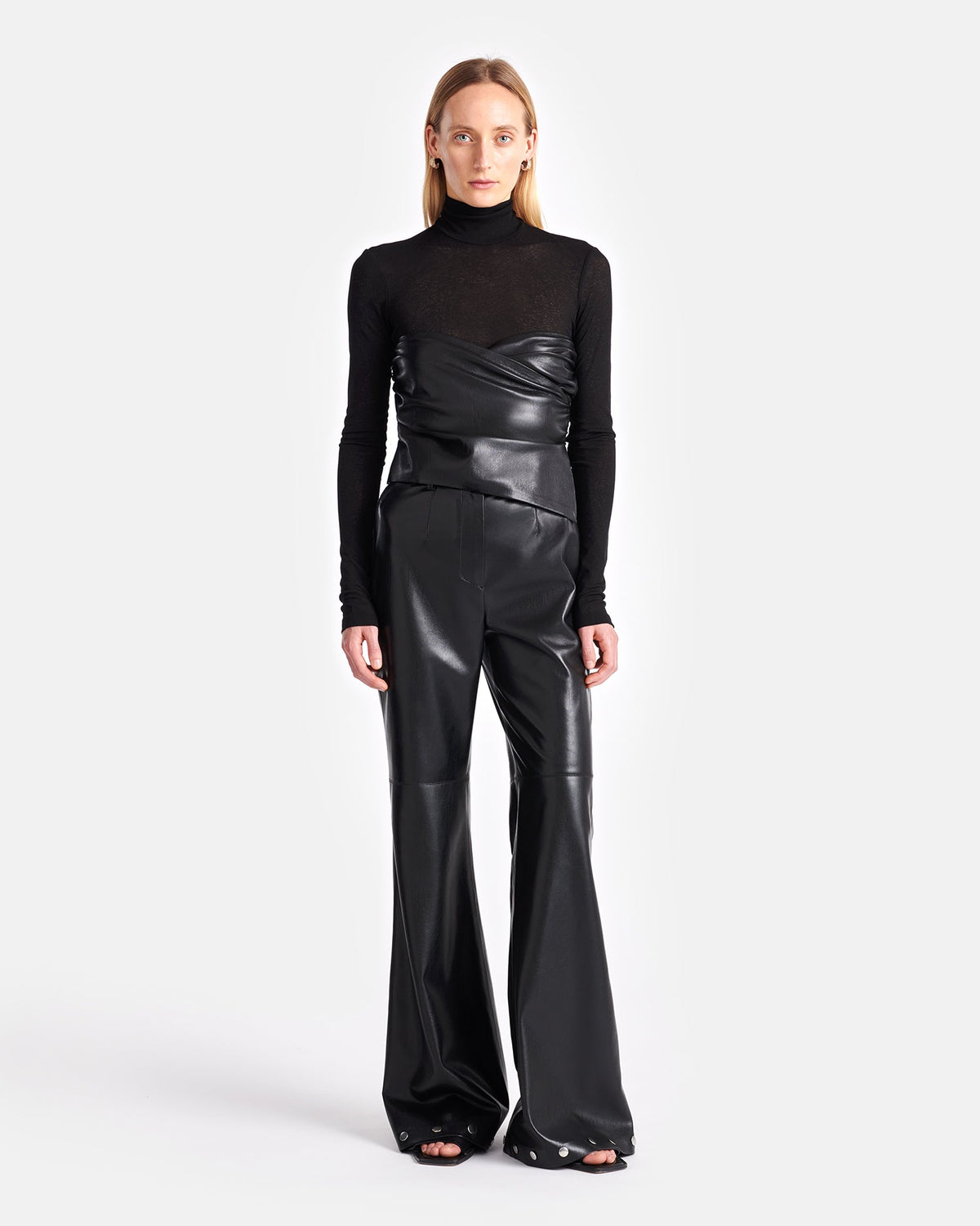 Kynlee Mixed fabric turtleneck top - Black | Nanushka