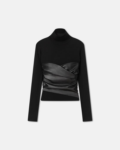 Kynlee Mixed fabric turtleneck top - Black | Nanushka