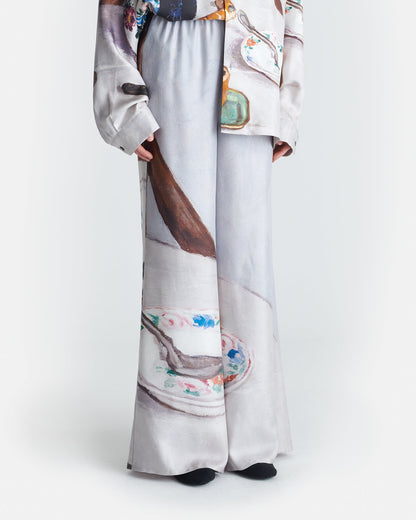 Milon Printed Flared Silk Twill Pants - Poppyseed Cake | Nanushka