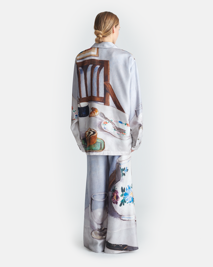 Milon Printed Flared Silk Twill Pants - Poppyseed Cake | Nanushka
