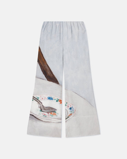 Milon Printed Flared Silk Twill Pants - Poppyseed Cake | Nanushka
