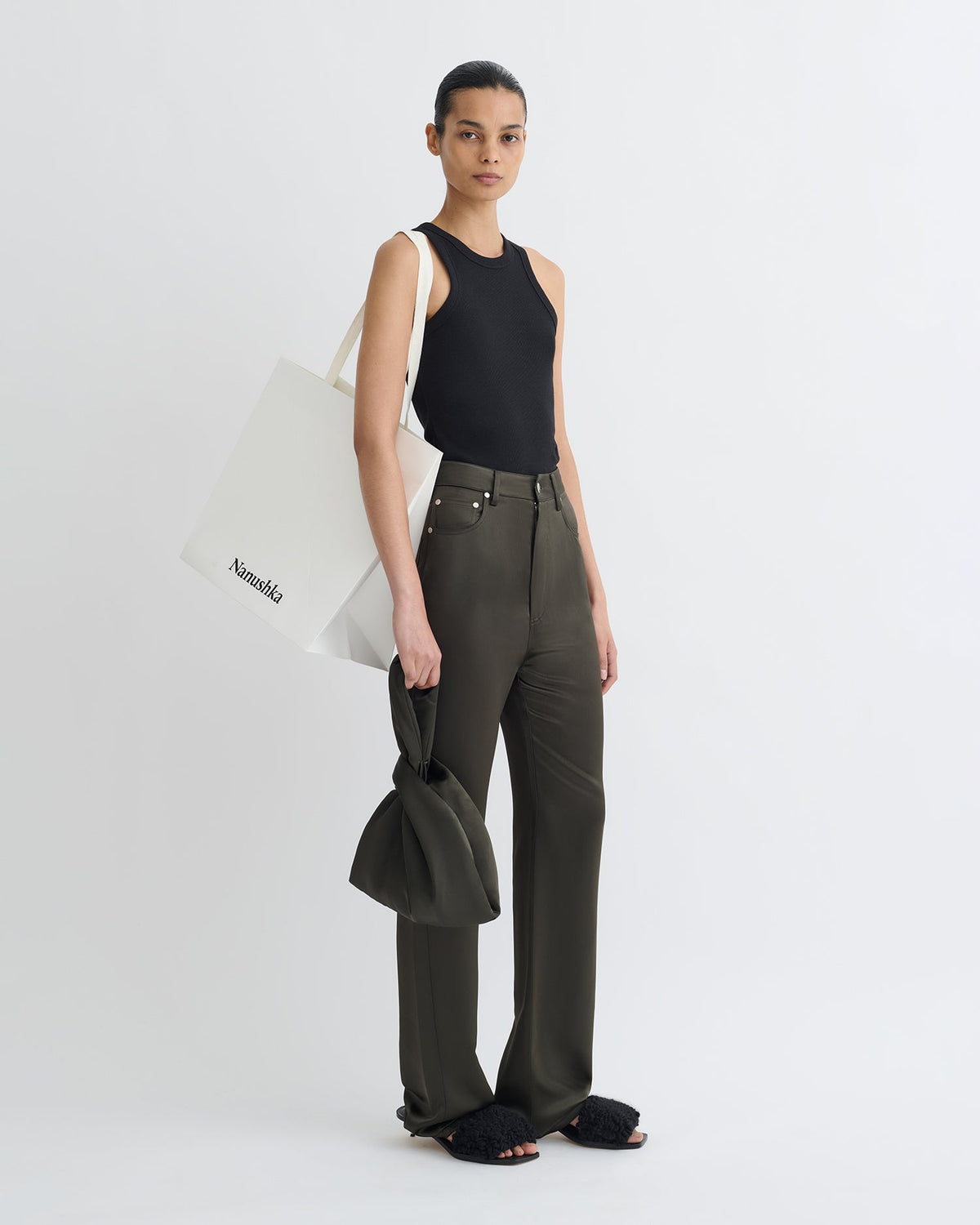 Tita Slip Satin Pants - Dark Green | Nanushka