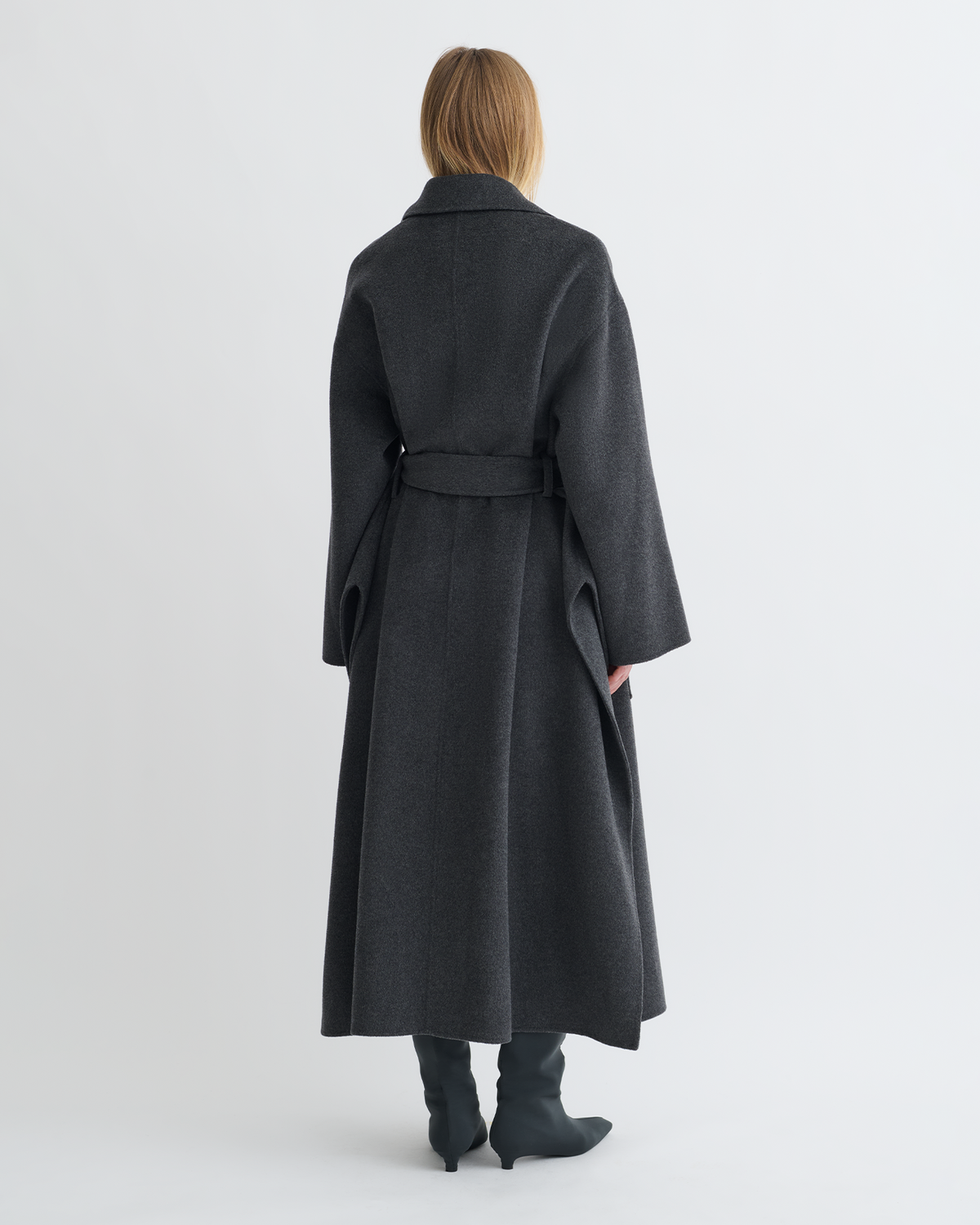 Salima Double Wool Robe Coat - Grey Melange | Nanushka