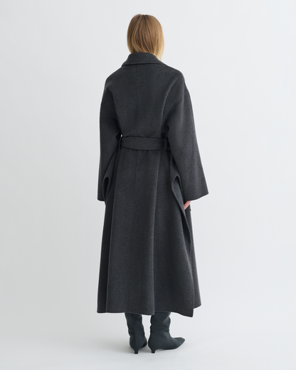 Salima Double Wool Robe Coat - Grey Melange | Nanushka