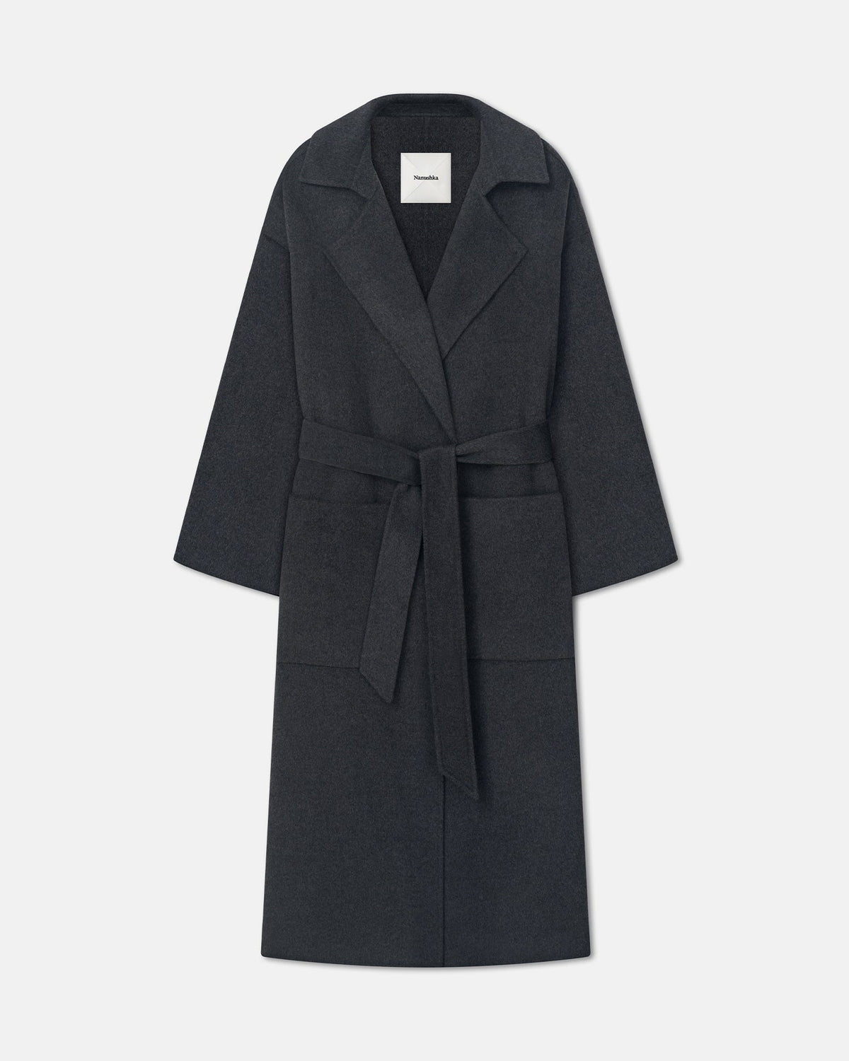 Salima Double Wool Robe Coat - Grey Melange | Nanushka