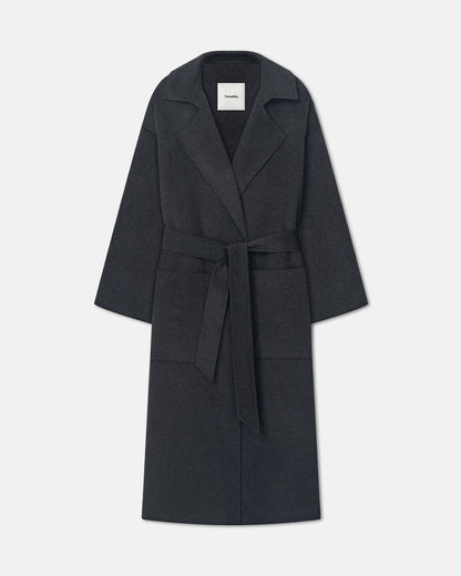 Salima Double Wool Robe Coat - Grey Melange | Nanushka