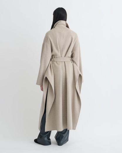 Salima Double Wool Robe Coat - Stone | Nanushka