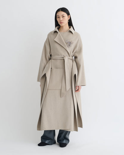 Salima Double Wool Robe Coat - Stone | Nanushka