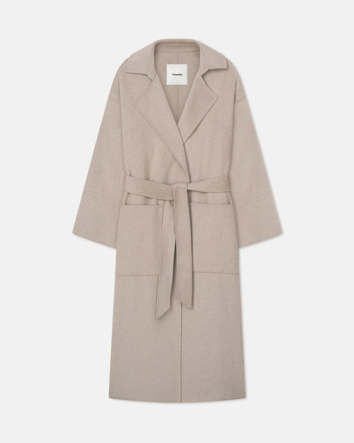Salima Double Wool Robe Coat - Stone | Nanushka