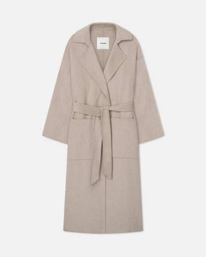 Salima Double Wool Robe Coat - Stone | Nanushka