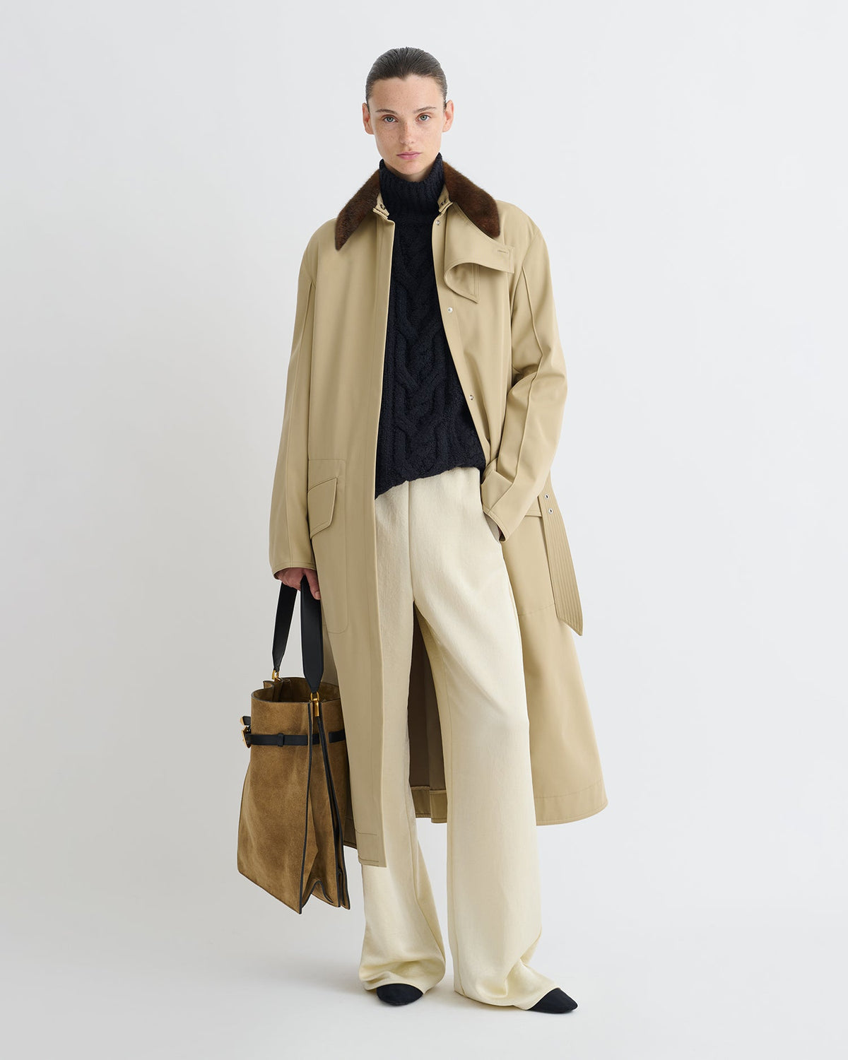 Talbot Bonded Trench/Faux Fur Coat - Beige/Brown | Nanushka