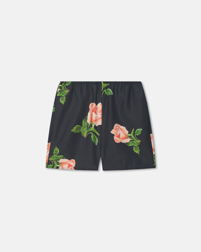 Dylla Printed Tailored Silk Twill Shorts - Off Black/Roses | Nanushka