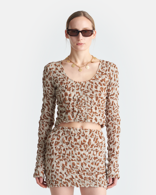 Jylan Seersucker Cotton Voile Top - Ocelot | Nanushka