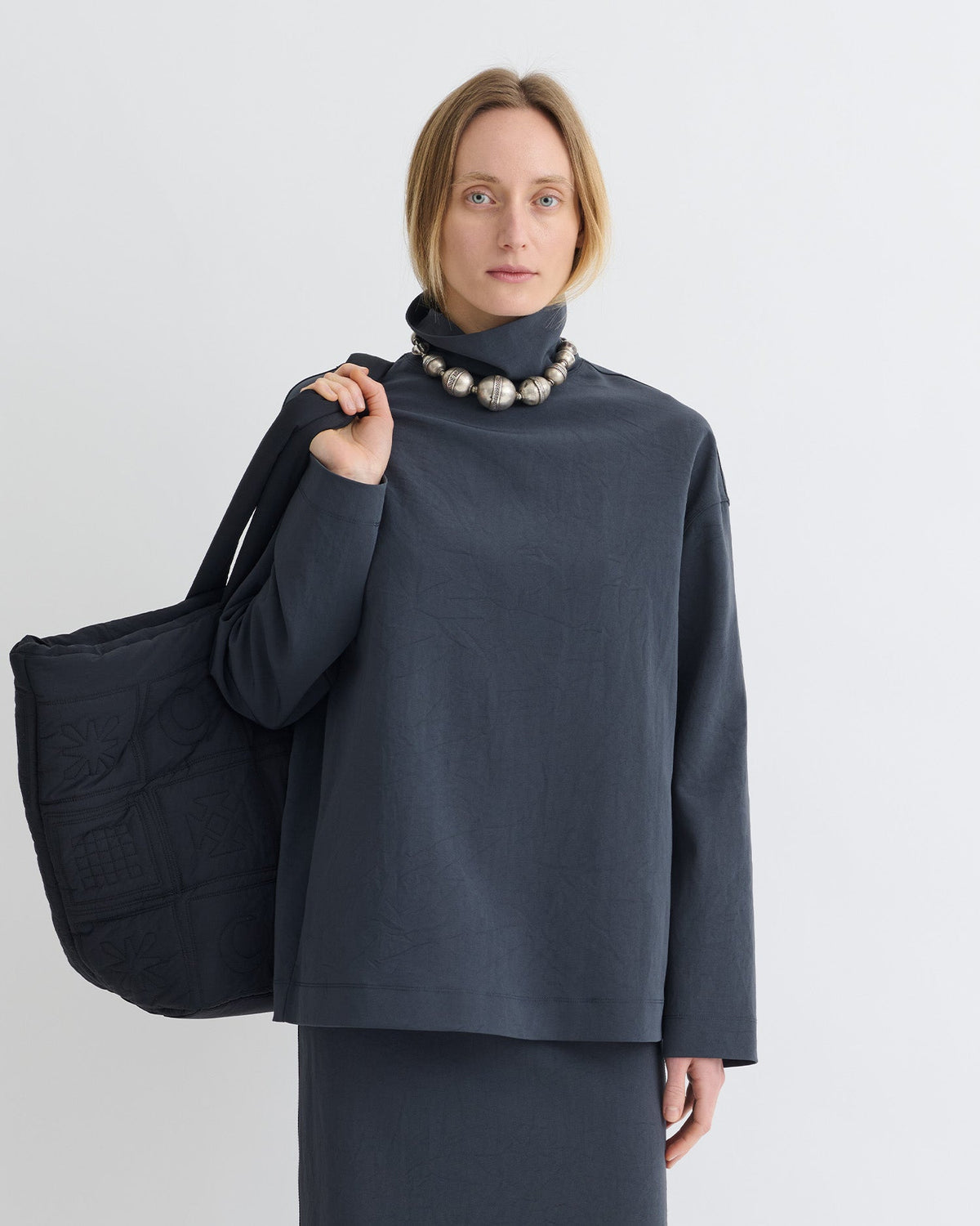 Sitara Paper Jersey Turtleneck Top - Dusty Blue | Nanushka