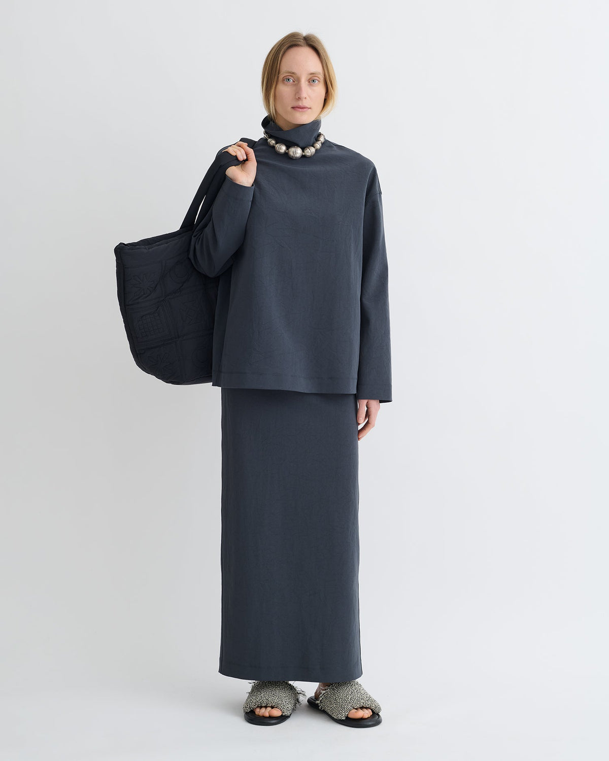 Sitara Paper Jersey Turtleneck Top - Dusty Blue | Nanushka