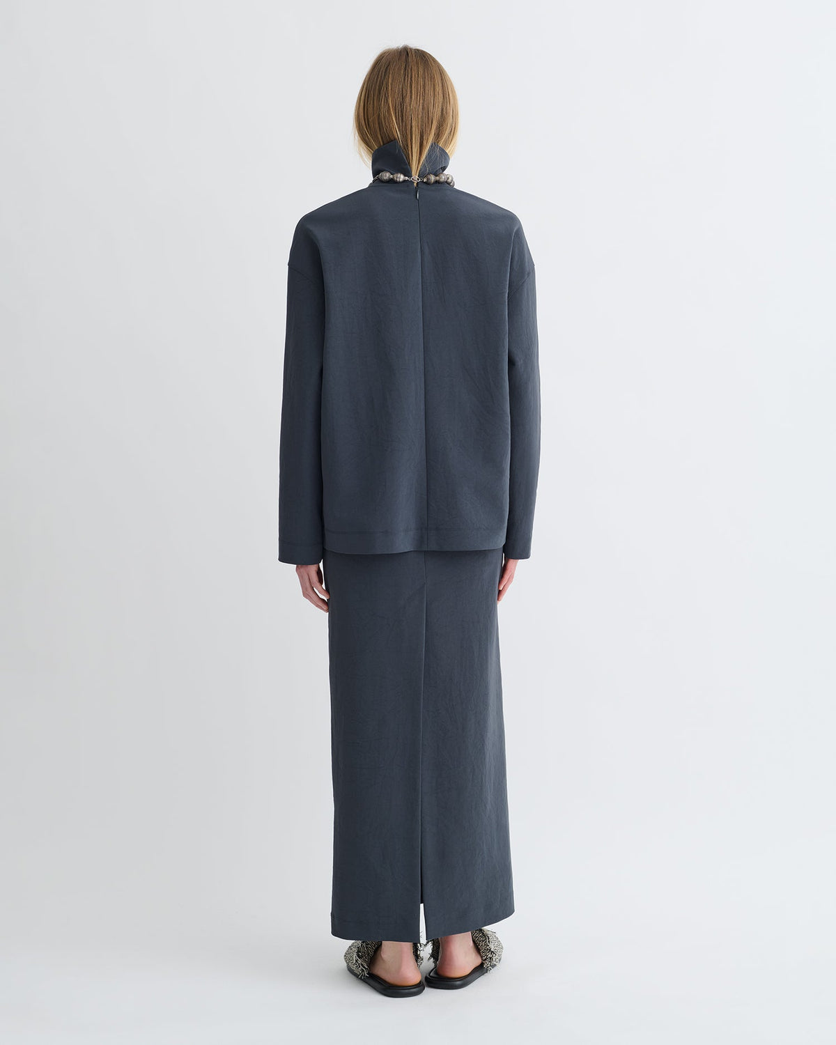 Sitara Paper Jersey Turtleneck Top - Dusty Blue | Nanushka