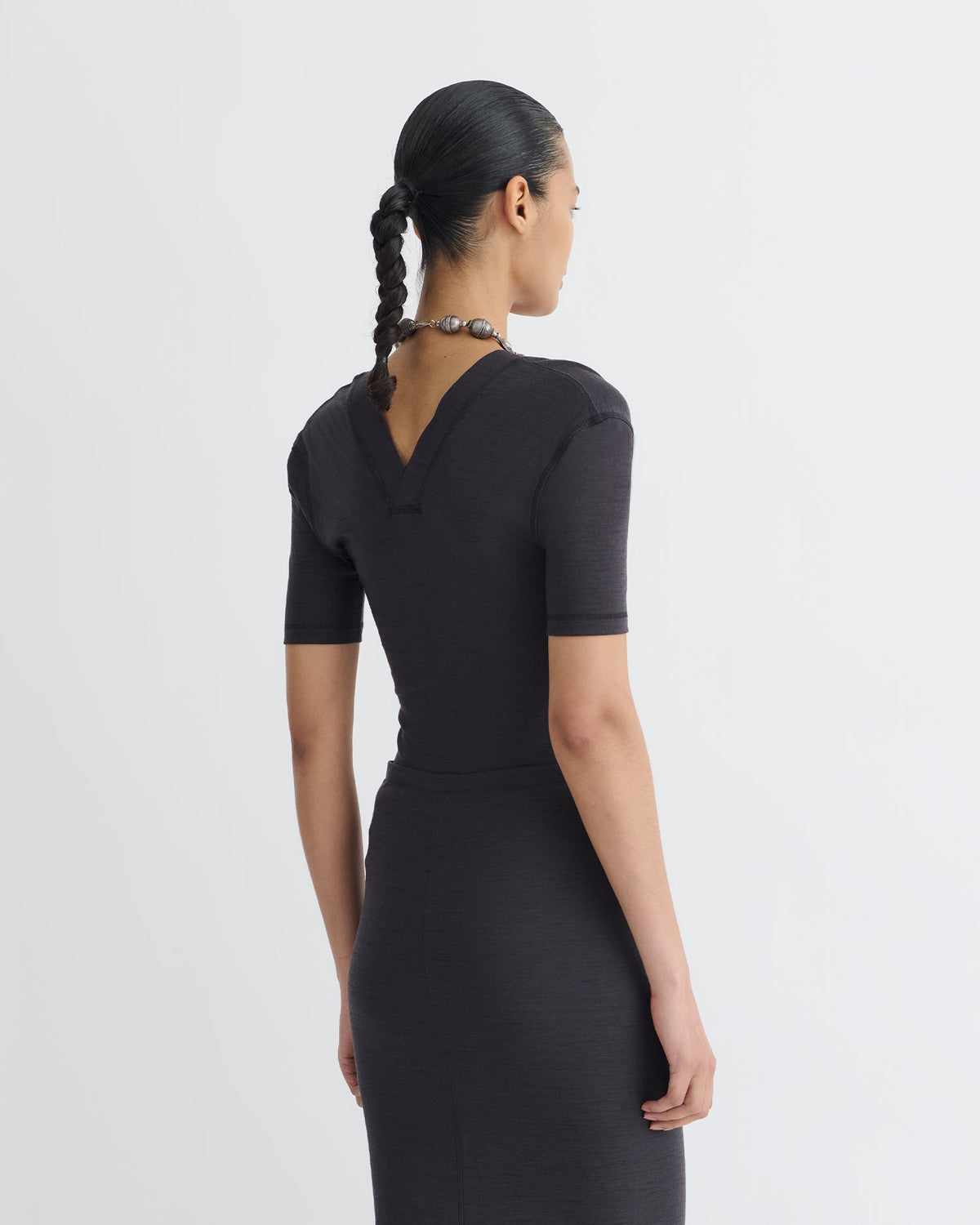 Akka Wool Jersey Henley Top - Grey | Nanushka