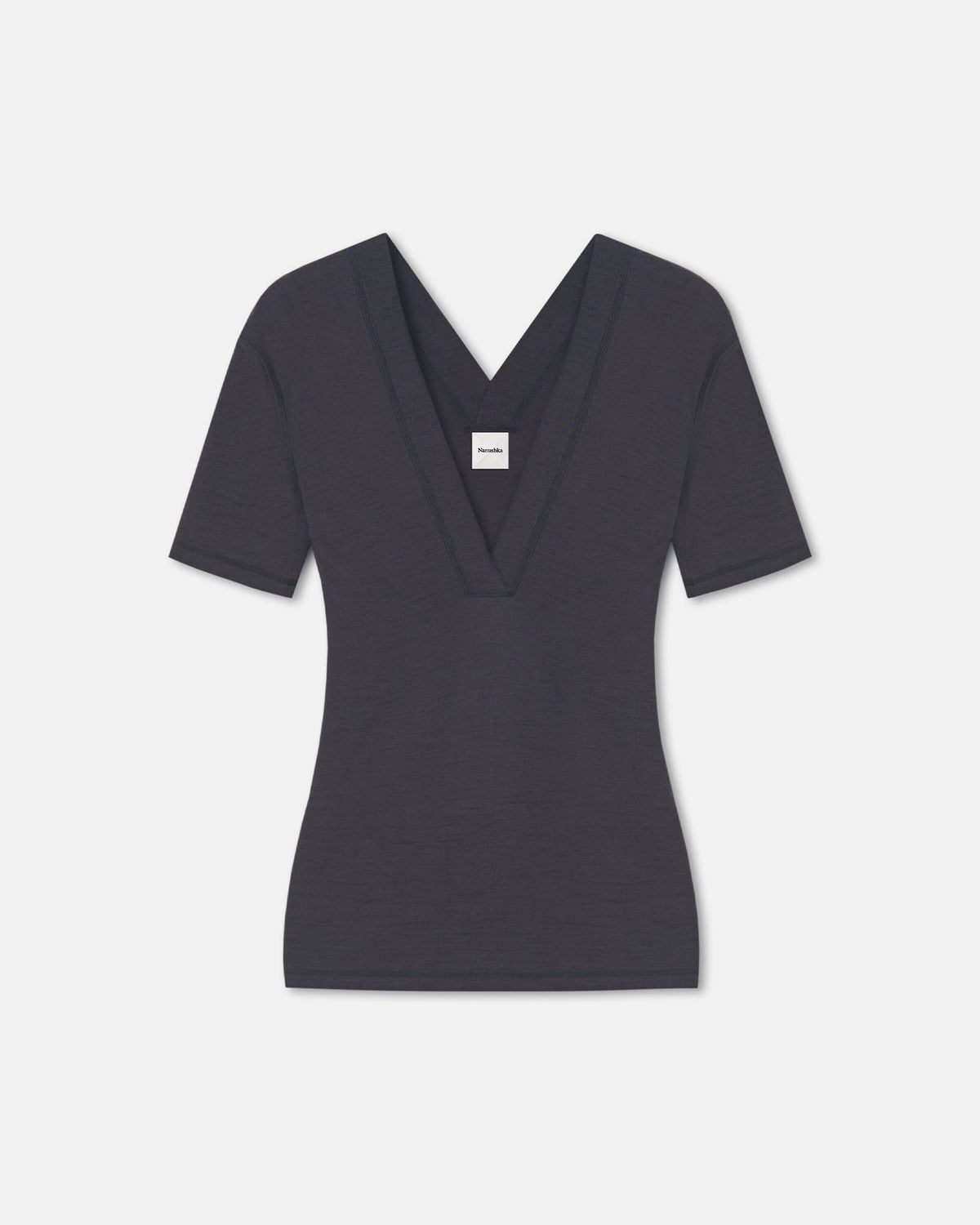 Akka Wool Jersey Henley Top - Grey | Nanushka