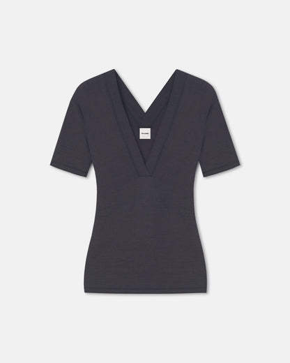 Akka Wool Jersey Henley Top - Grey | Nanushka
