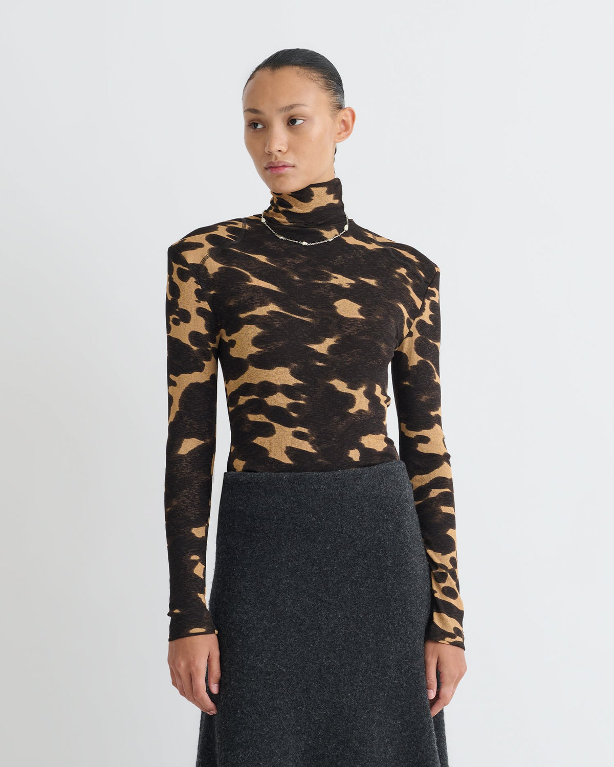Nayeli Mesh Jersey Long Sleeved Top - Midnight Mocha Apricot | Nanushka