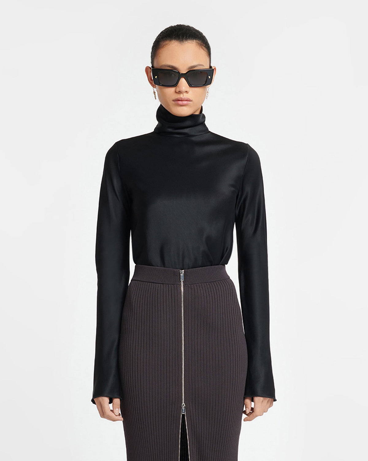 Eva Slip Satin Turtleneck Top - Black | Nanushka