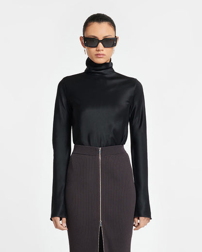 Eva Slip Satin Turtleneck Top - Black | Nanushka