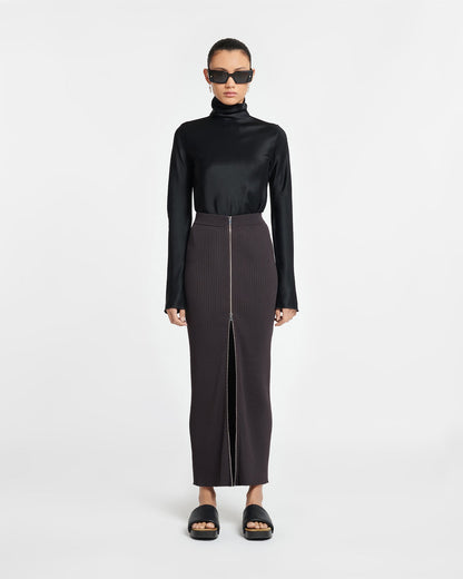 Eva Slip Satin Turtleneck Top - Black | Nanushka