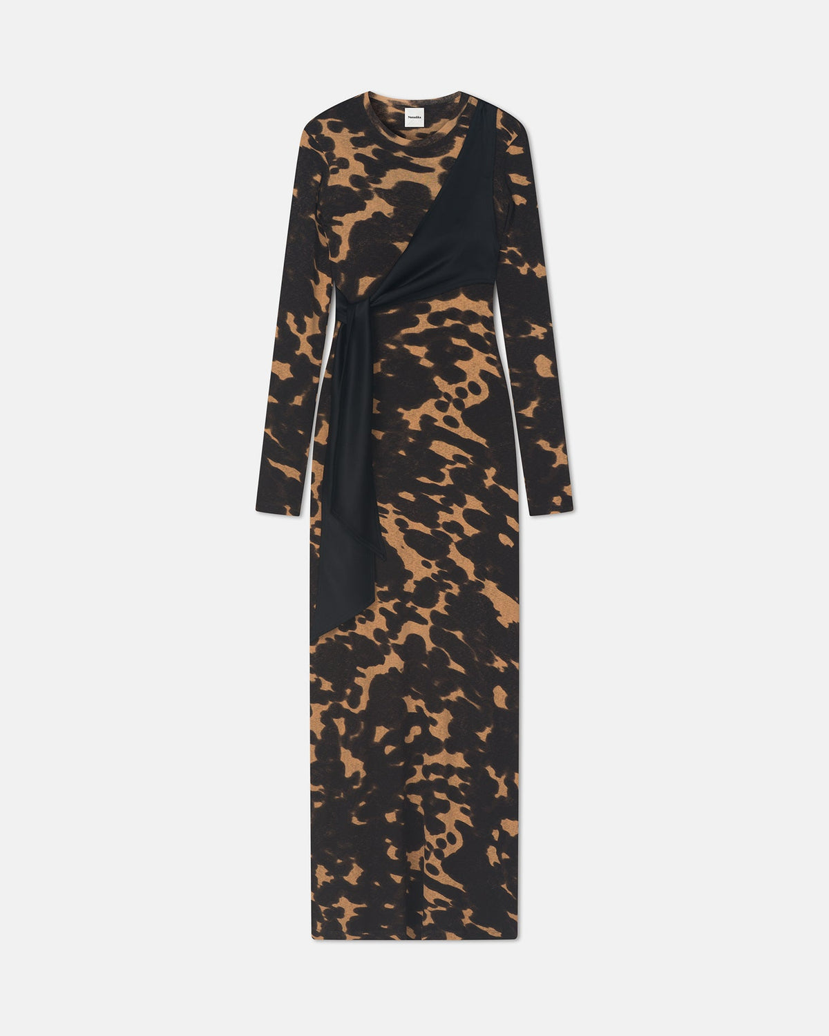 Yura Mesh Jersey/Slip Satin Long Dress - Midnight Mocha Apricot/Blac | Nanushka