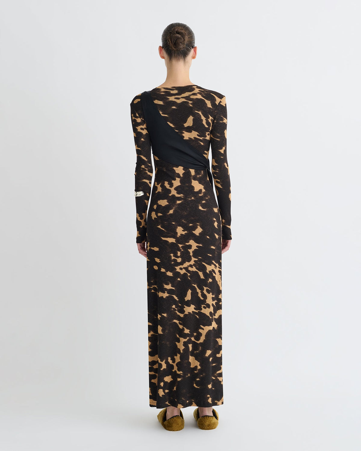 Yura Mesh Jersey/Slip Satin Long Dress - Midnight Mocha Apricot/Blac | Nanushka