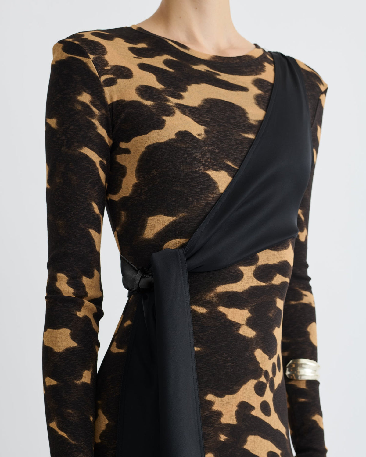 Yura Mesh Jersey/Slip Satin Long Dress - Midnight Mocha Apricot/Blac | Nanushka