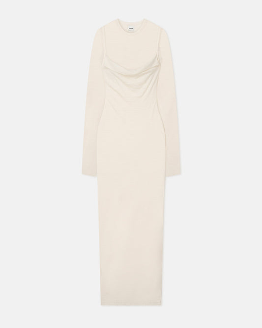 Linora Draped Wool Jersey Midi Dress - Creme | Nanushka