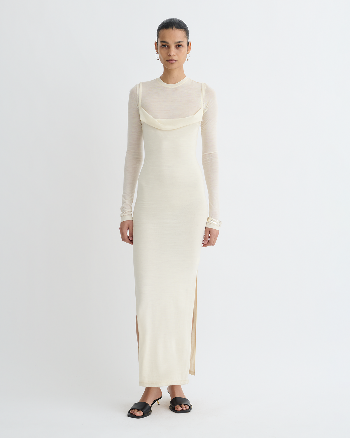 Linora Draped Wool Jersey Midi Dress - Creme | Nanushka