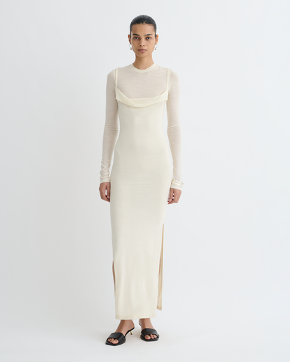 Linora Draped Wool Jersey Midi Dress - Creme | Nanushka