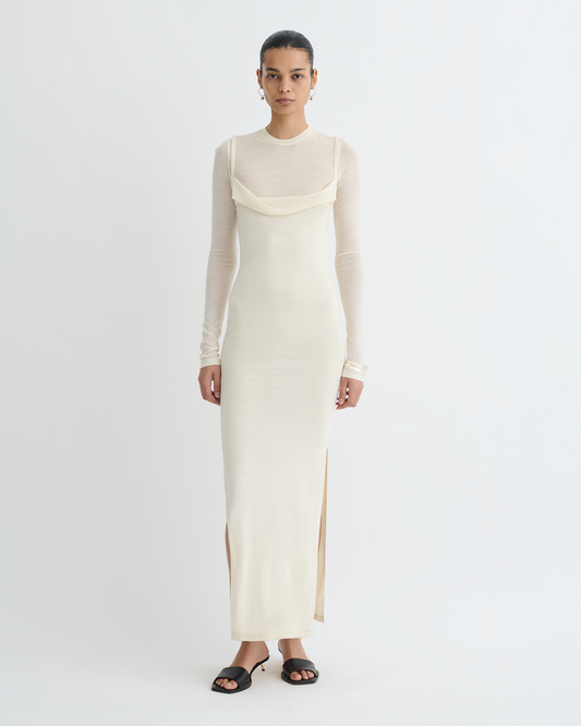 Linora Draped Wool Jersey Midi Dress - Creme | Nanushka