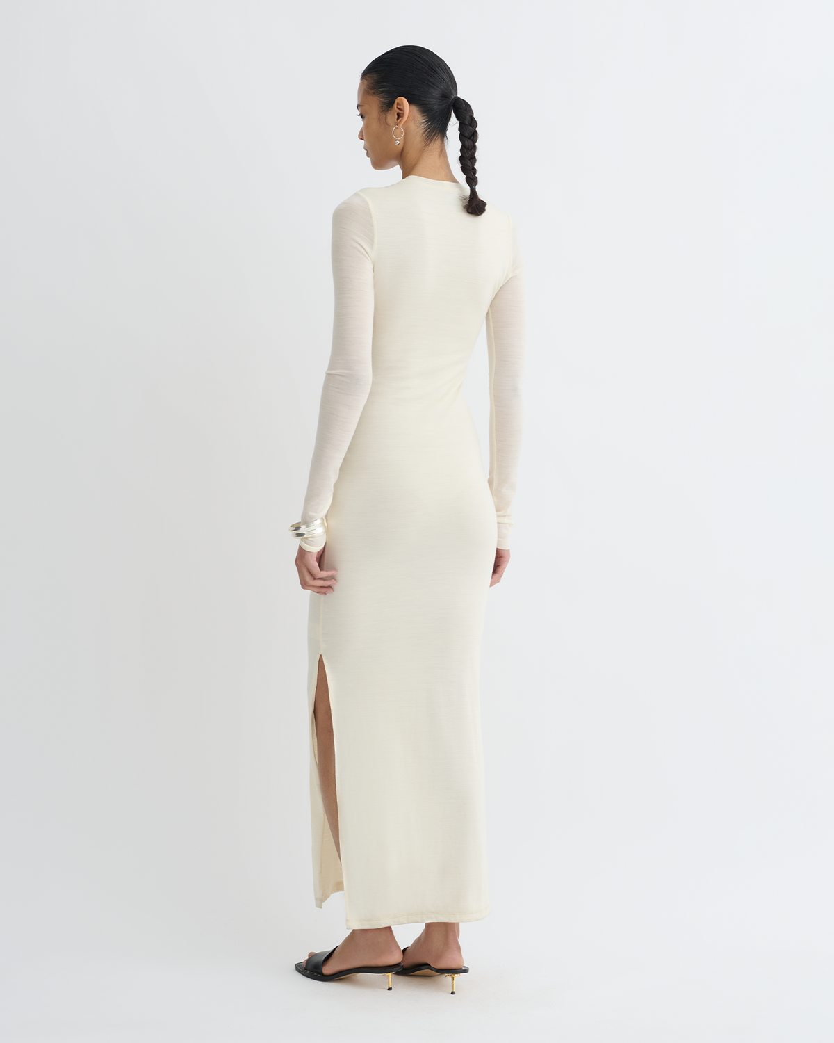 Linora Draped Wool Jersey Midi Dress - Creme | Nanushka