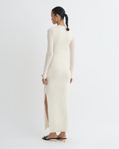 Linora Draped Wool Jersey Midi Dress - Creme | Nanushka