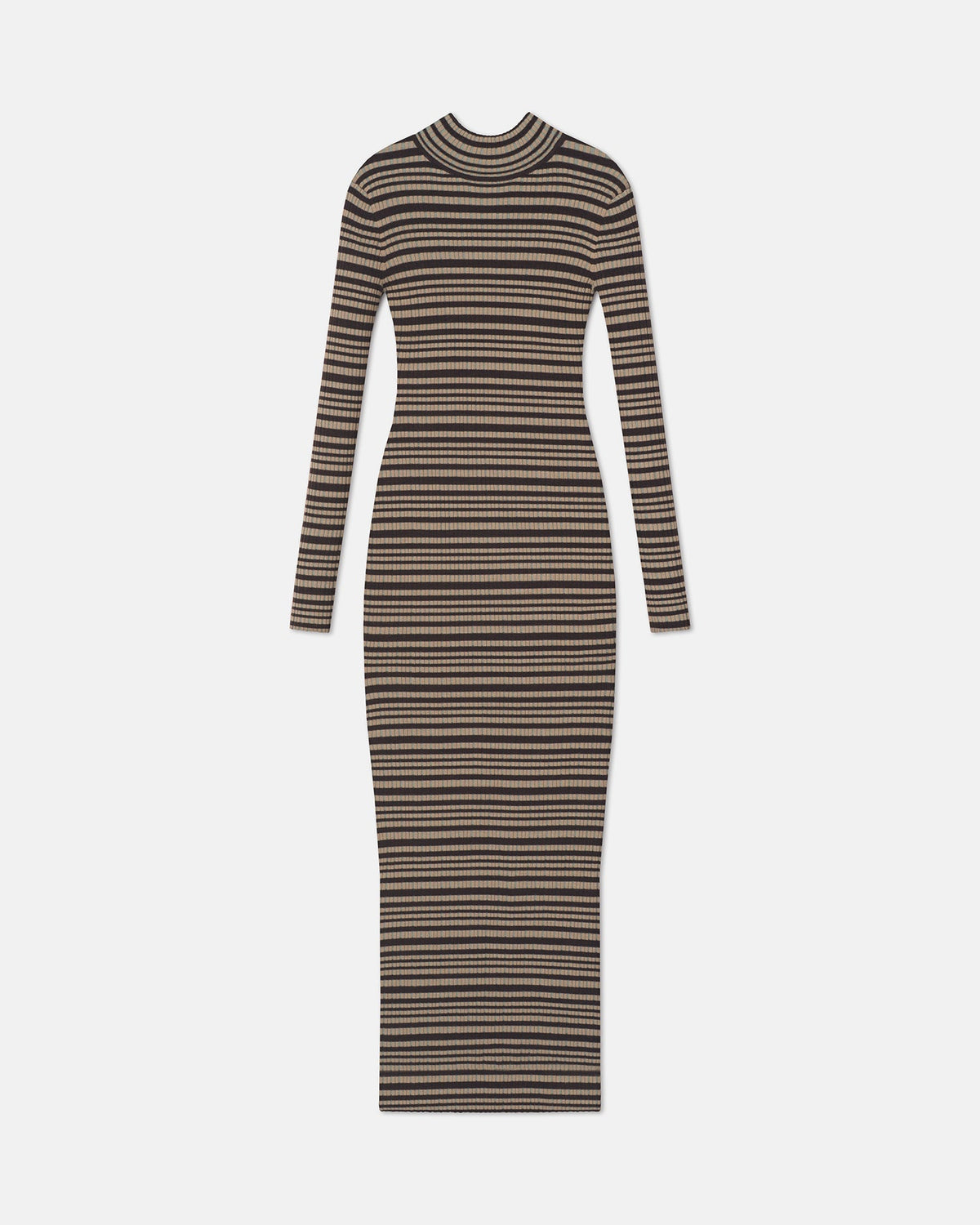 Mirell Fine Merino Rib Long Dress - Black/Brown/Green Stripe | Nanushka
