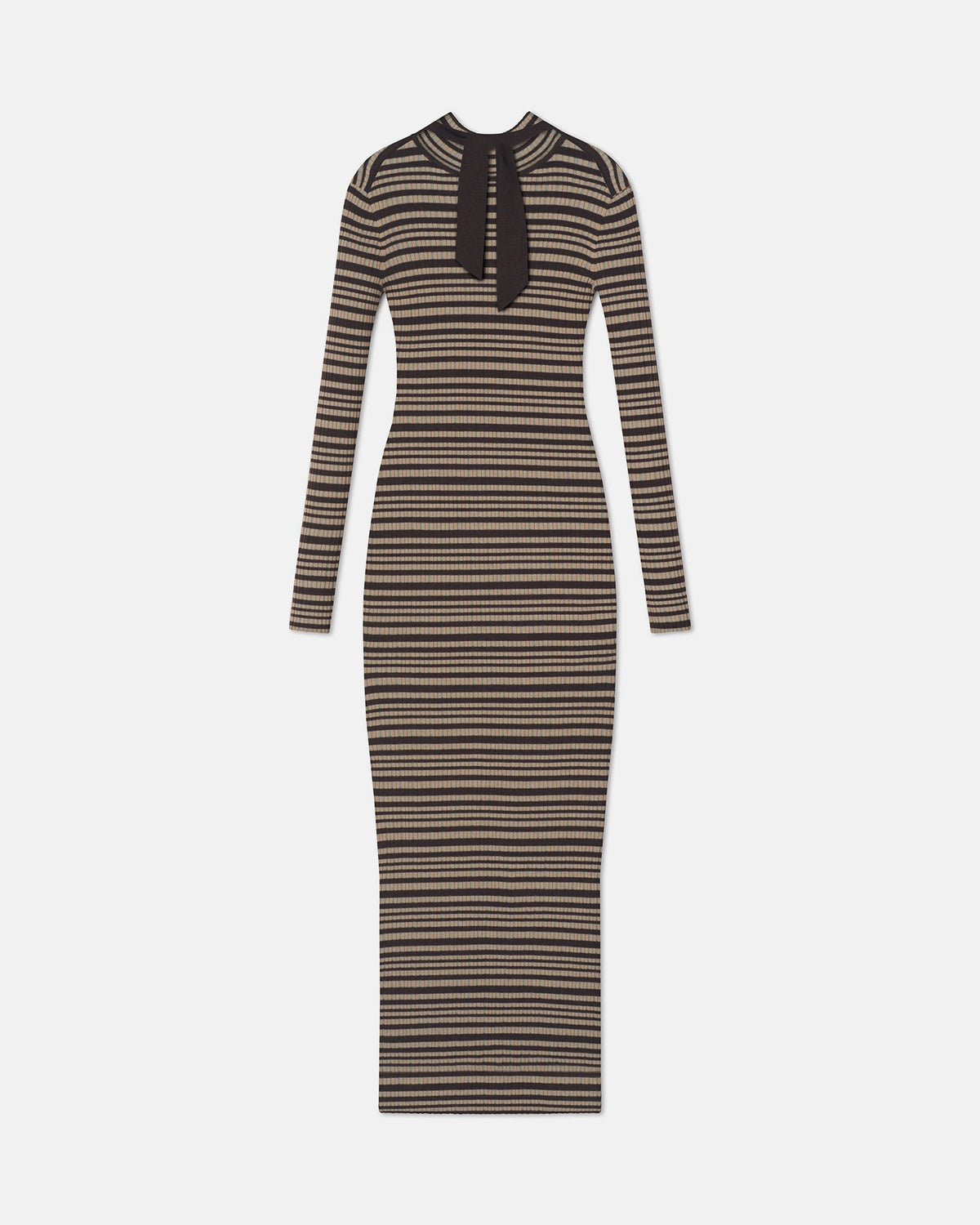 Mirell Fine Merino Rib Long Dress - Black/Brown/Green Stripe | Nanushka