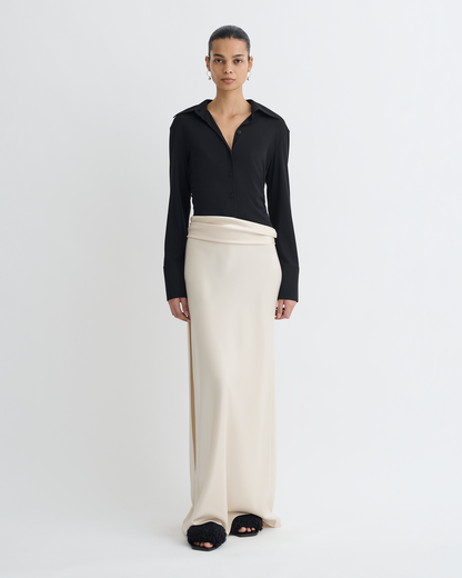 Scylla Mesh Jersey and Slip Satin Dress - Creme/Black | Nanushka