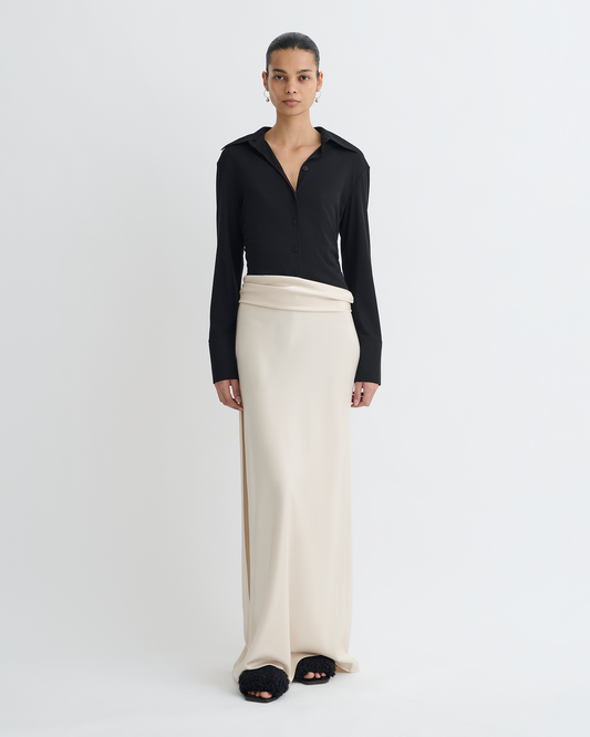 Scylla Mesh Jersey and Slip Satin Dress - Creme/Black | Nanushka