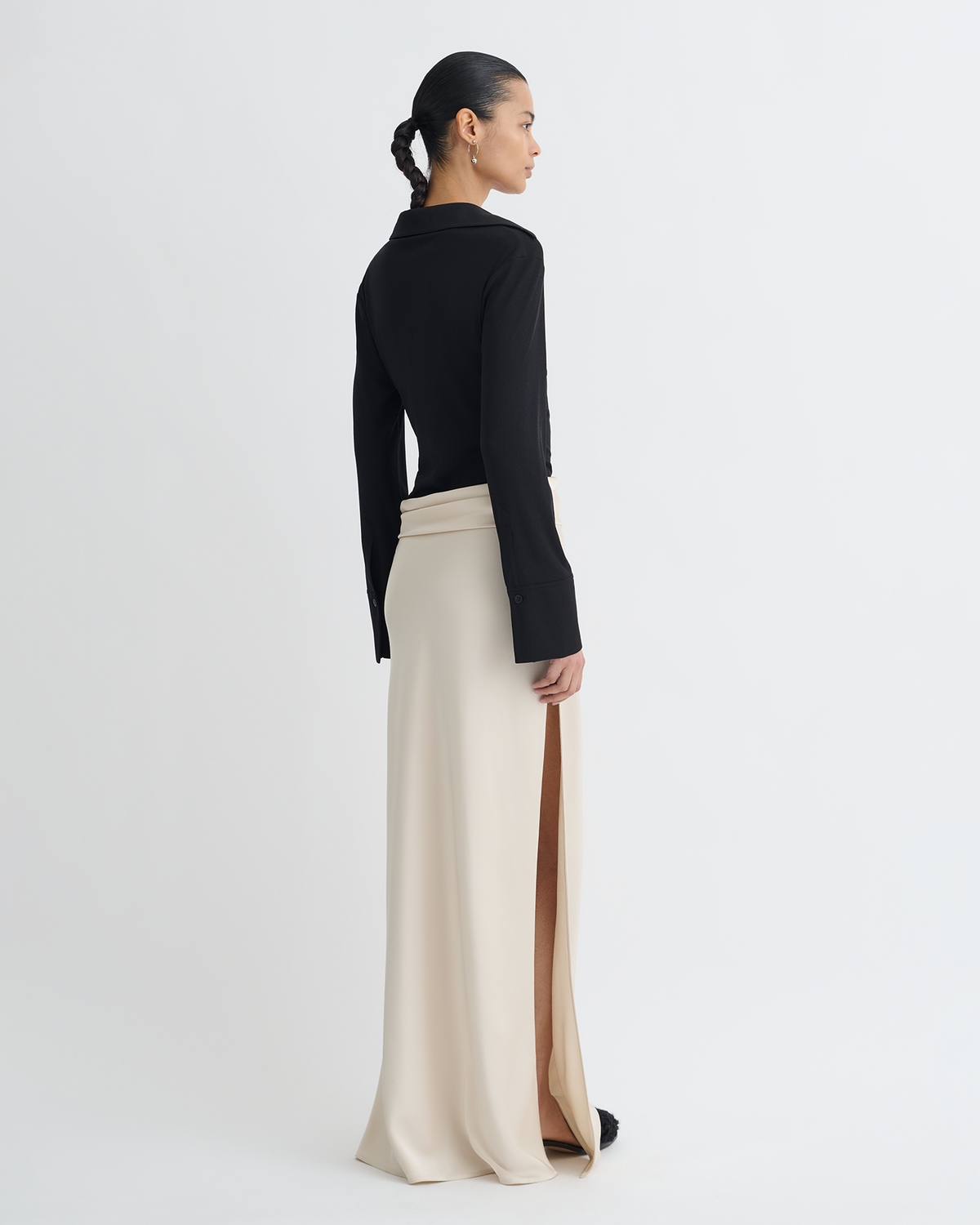 Scylla Mesh Jersey and Slip Satin Dress - Creme/Black | Nanushka