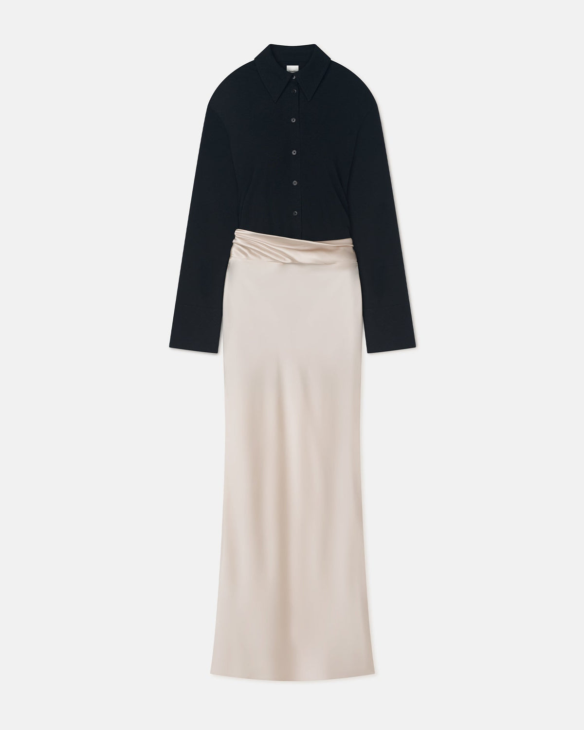 Scylla Mesh Jersey and Slip Satin Dress - Creme/Black | Nanushka