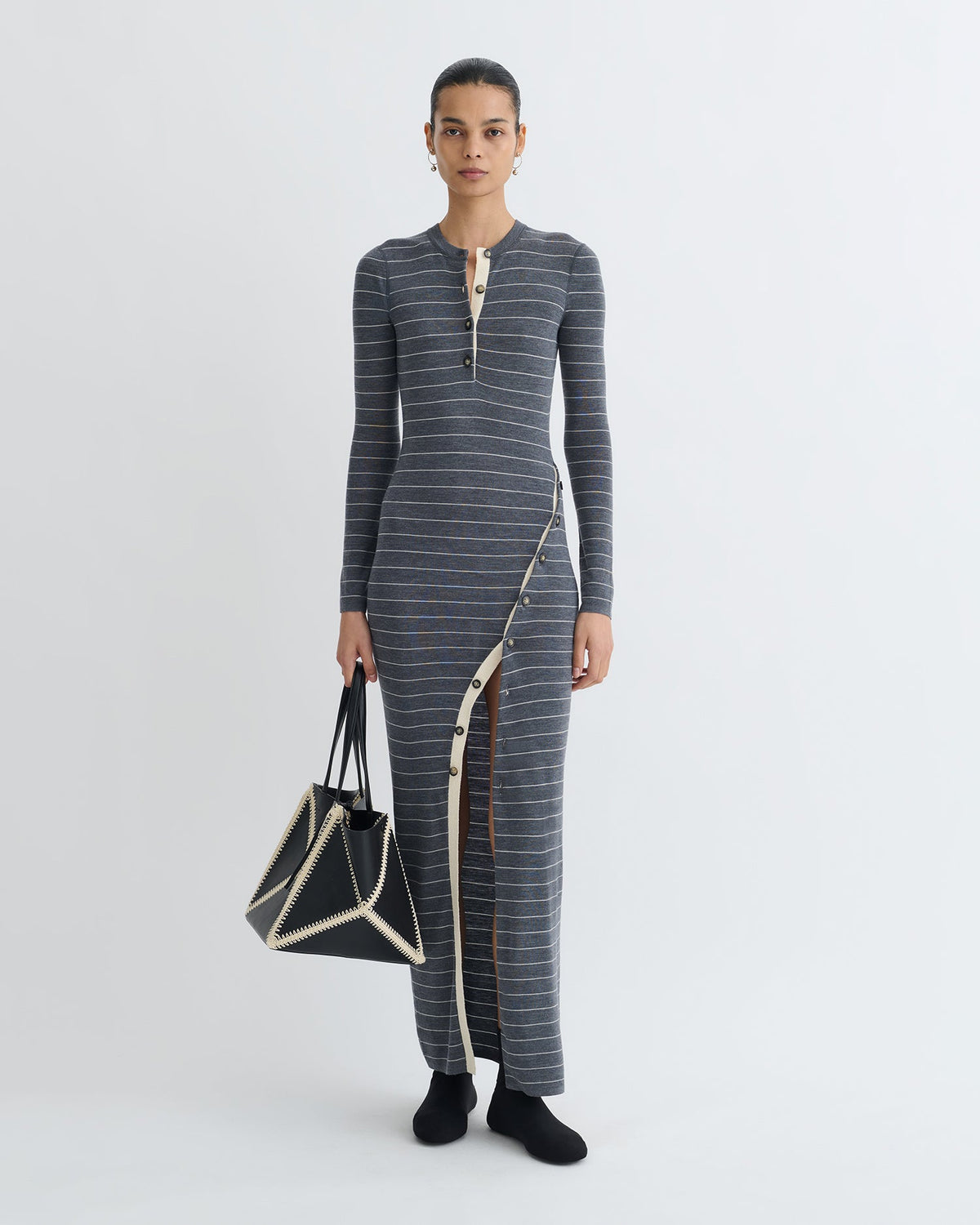Dakoa Striped Terry Merino Maxi Dress - Grey Stripe | Nanushka