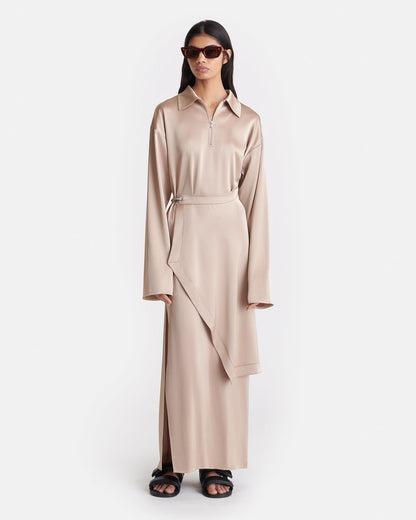 Colter Draped Slip Satin Midi Dress - Dune | Nanushka