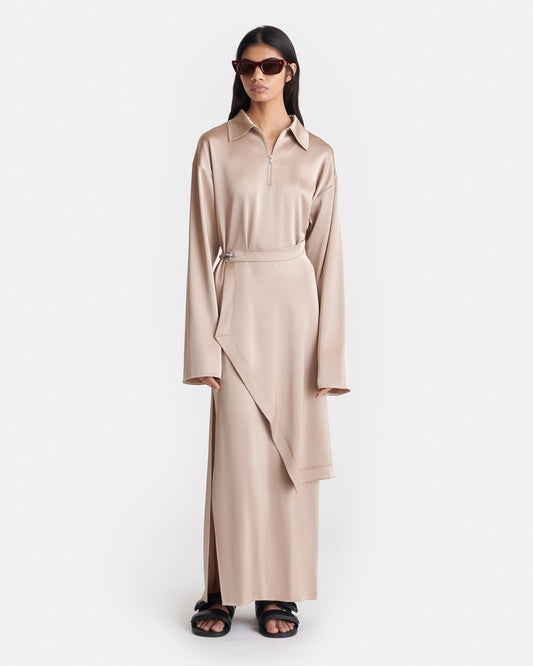Colter Draped Slip Satin Midi Dress - Dune | Nanushka